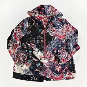 Chico's Zenergy Paisley Packable Jacket Size 1 Medium  With Bag Light Hooded